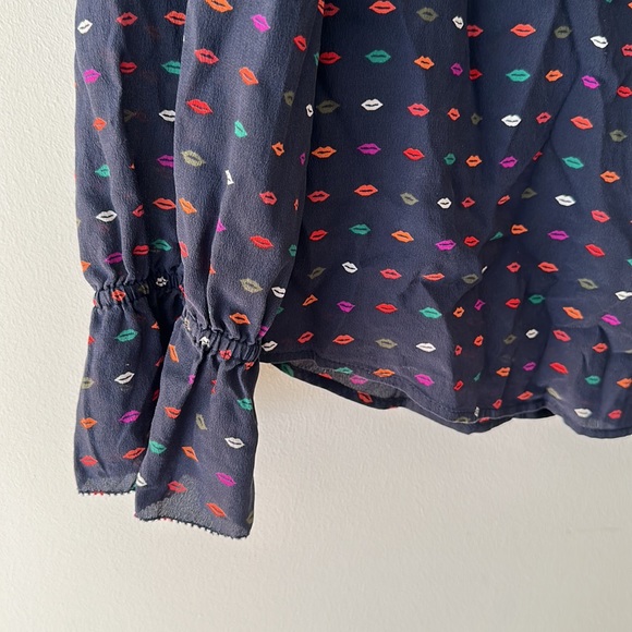 J.crew blouse, dark blue with ruffled neck and sleeves. - Picture 4 of 6